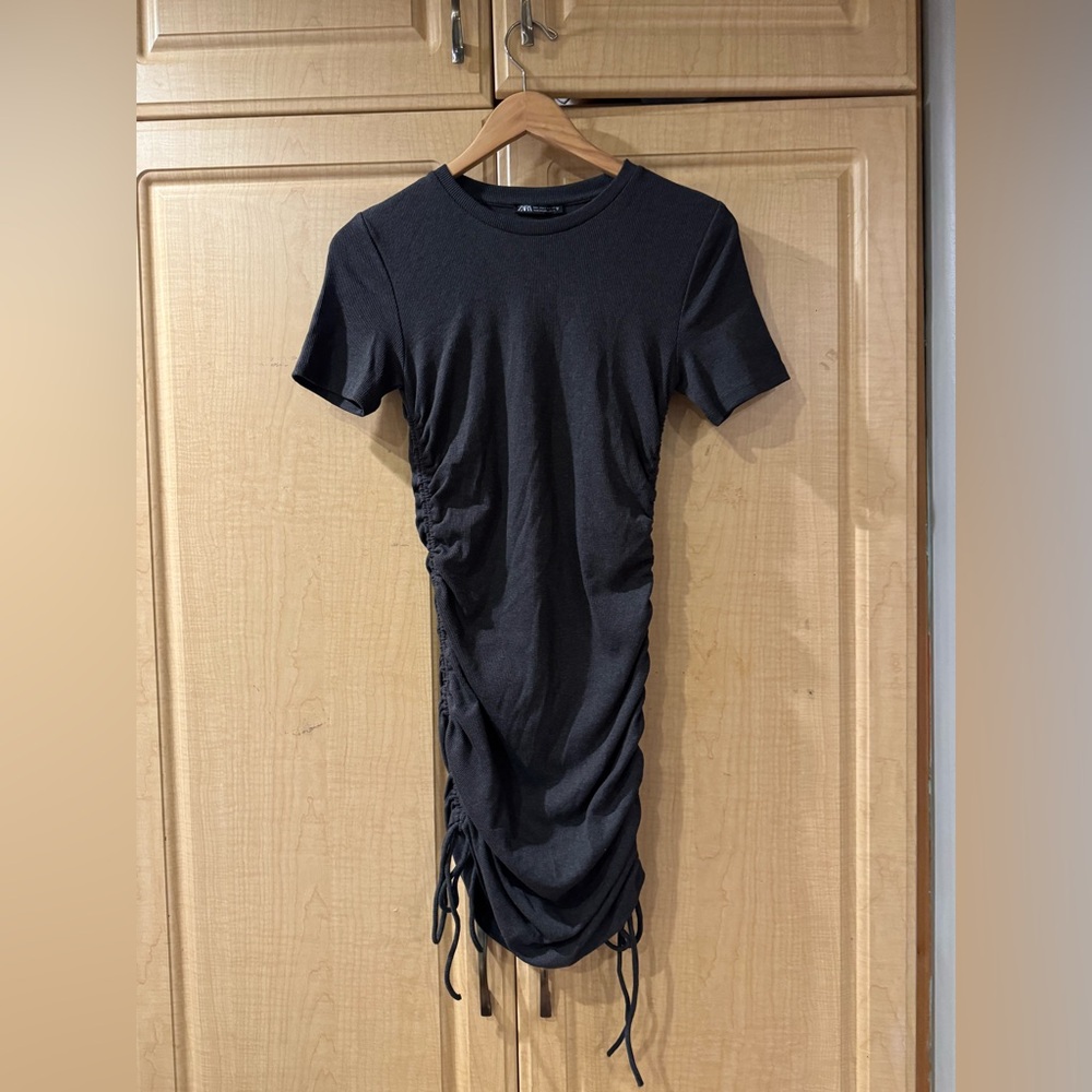 Zara Dark Grey Ruched Mini Dress - Picture 1 of 4
